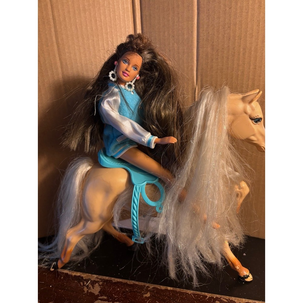 Vtg Western Fun Barbie Sun Runner Horse Mattel Turquoise With A Doll